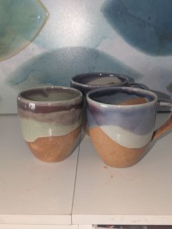 3 Organic Reactive Glaze Ceramic Mugs