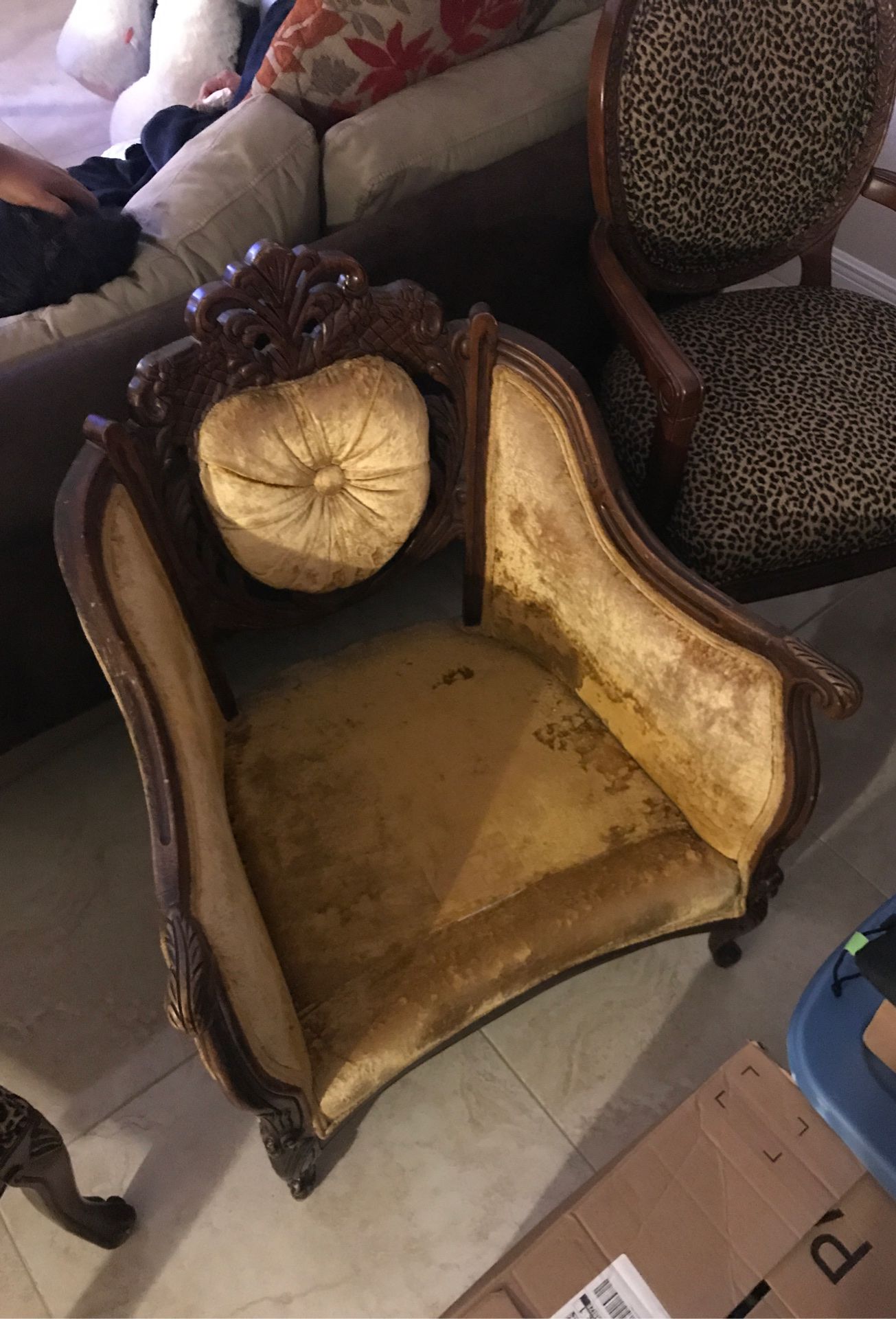 Yellow Crushed Velvet Antique Chair