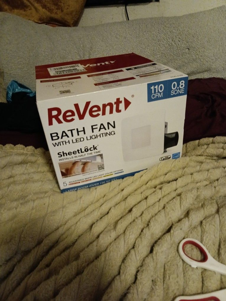 Revent Bath Fan With Led Lighting ( Never Been Used)