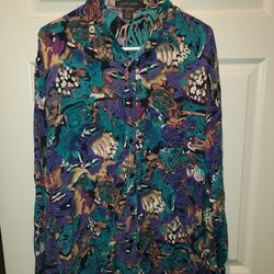 Vintage Shah Safari Abstract Blouse- Size XL 