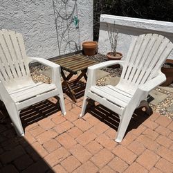 Two Adirondack Chairs With Teak Table 