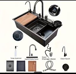 Black Stainless Steel Kitchen Sink with Accessories