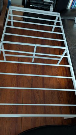 Twin White Metal Bed Frame with Slats
