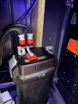 Fish tank with Fluval filter, reef light, wave maker and stand