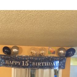 Happy Birthday Banner And Balloons 15 Years Boys 