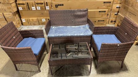 Patio Furniture 4 Pieces Conversation Sets,Brown and navy Blue $ 99