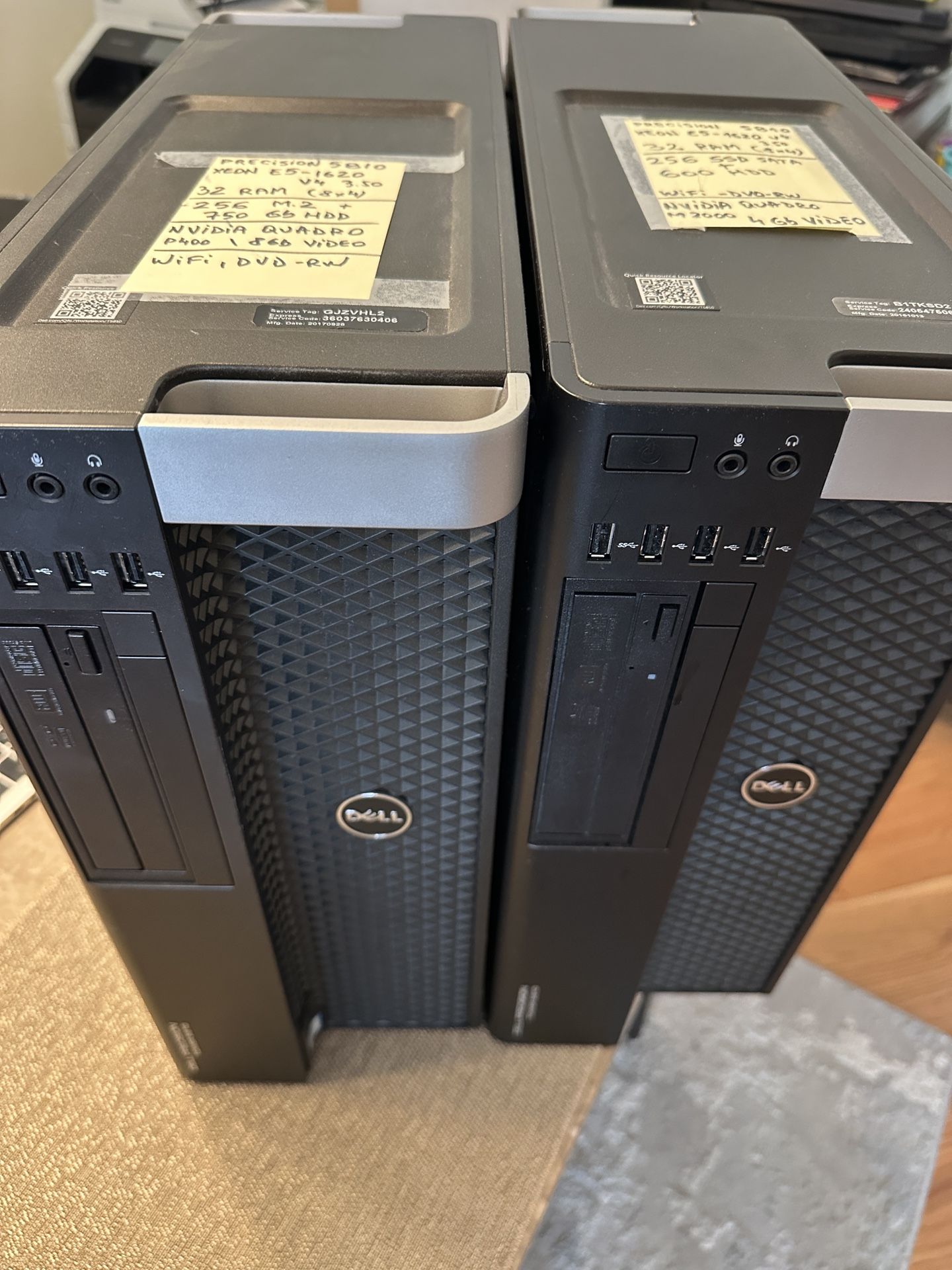 Two Dell Precision 5810 desktop units *32 Gb RAM *SSD + HDD drives *NVidia video card $200 each
