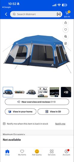 Ozark trail 10 -person tent with led light