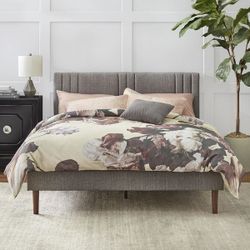 Upholstered Queen Platform Bed - Medium Grey