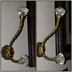 VINTAGE SOLID BRASS METAL ART DECO BORNATE VICTORIAN HOLLYWOOD REGENCY CRYSTAL HAT COAT CLOTHES WALL HOOK DECOR