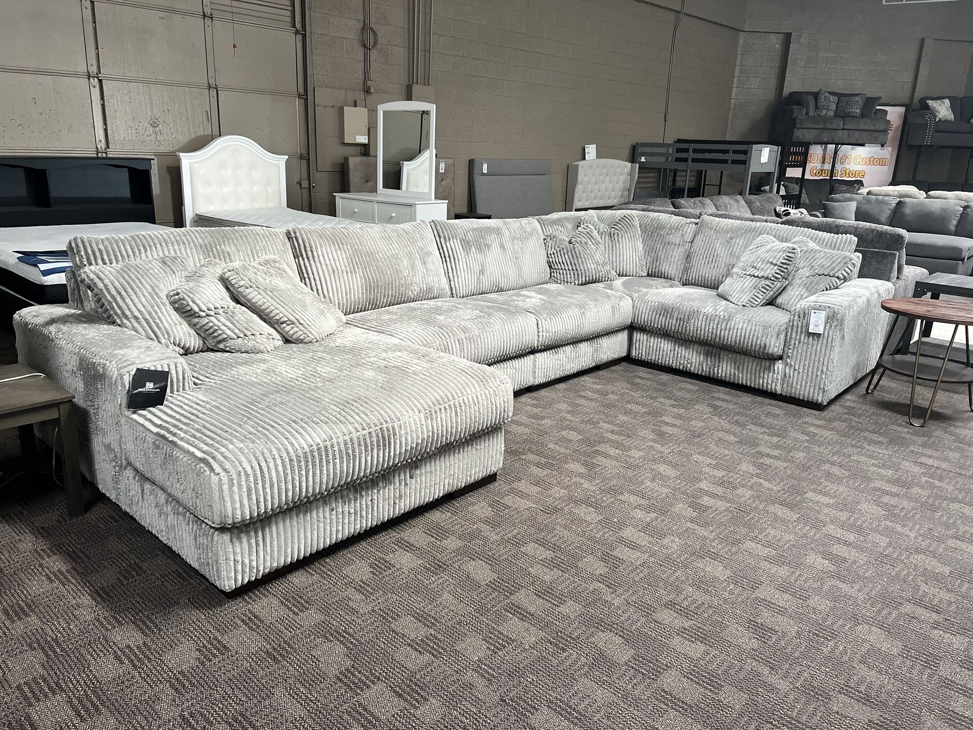 Super Soft Grey Corduroy Sectional Couch 