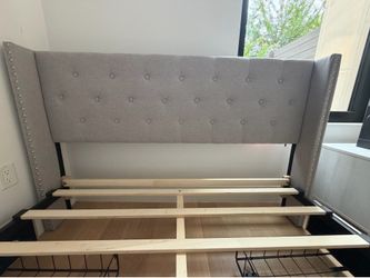 Modern Gray Queen Bed Frame with Built-In Storage