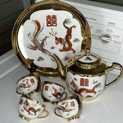 Vintage Chinese porcelain tea, set double happiness