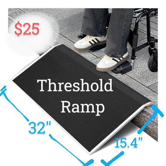 Doorway Curb Portable Threshold Ramp For Wheelchair, Scooter, Walkers, Power Chairs 700 lb Capacity Anti-Slip Grip 15.4" L x 32" W