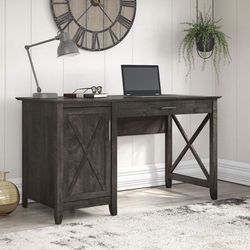 Bush Furniture Key West Computer Desk with Keyboard Tray and Storage, 54W, Dark Gray Hickory