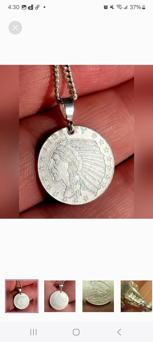 999 Silver Handmade Pendant Native American / Bald Eagle 20mm