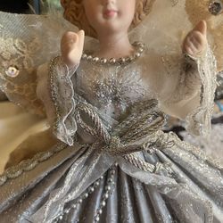 Vintage Last Raw Doll Porcelain Gray Rope Ornament Angel
