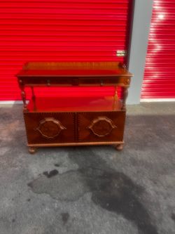 Vintage Wood Server Cabinet with Carved Details