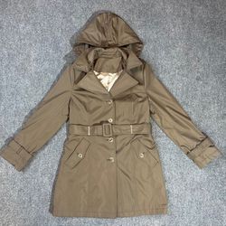 NWT Women’s Calvin Klein Hooded Single-Breasted Water-Resistant Trench Coat