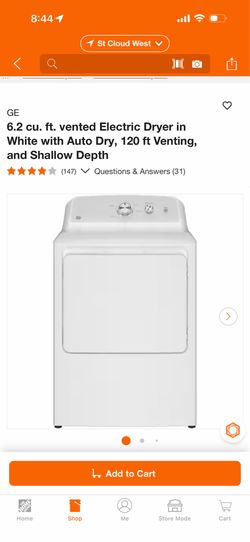 GE 6.2 Cu. Ft. Front Load Electric Dryer With Up To 120 Ft. Venting And Shallow Depth