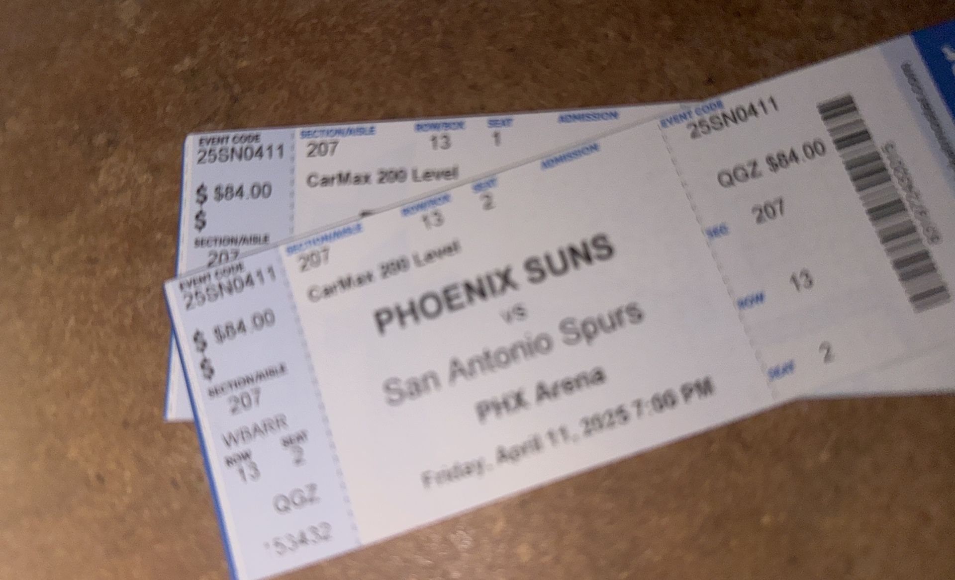 Suns Vs Spurs - Friday 4/11 - 2 Tickets