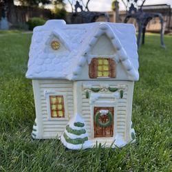 Vintage Ceramic Christmas House Cookie Jar