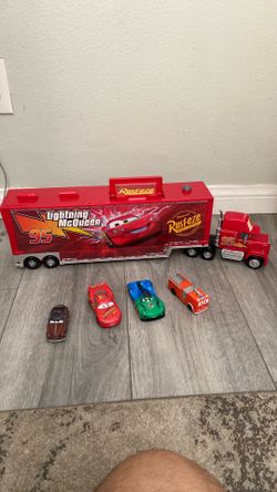 Disney Pixar Cars Mack Truck Lightning McQueen Rusteze Car Hauler 2008