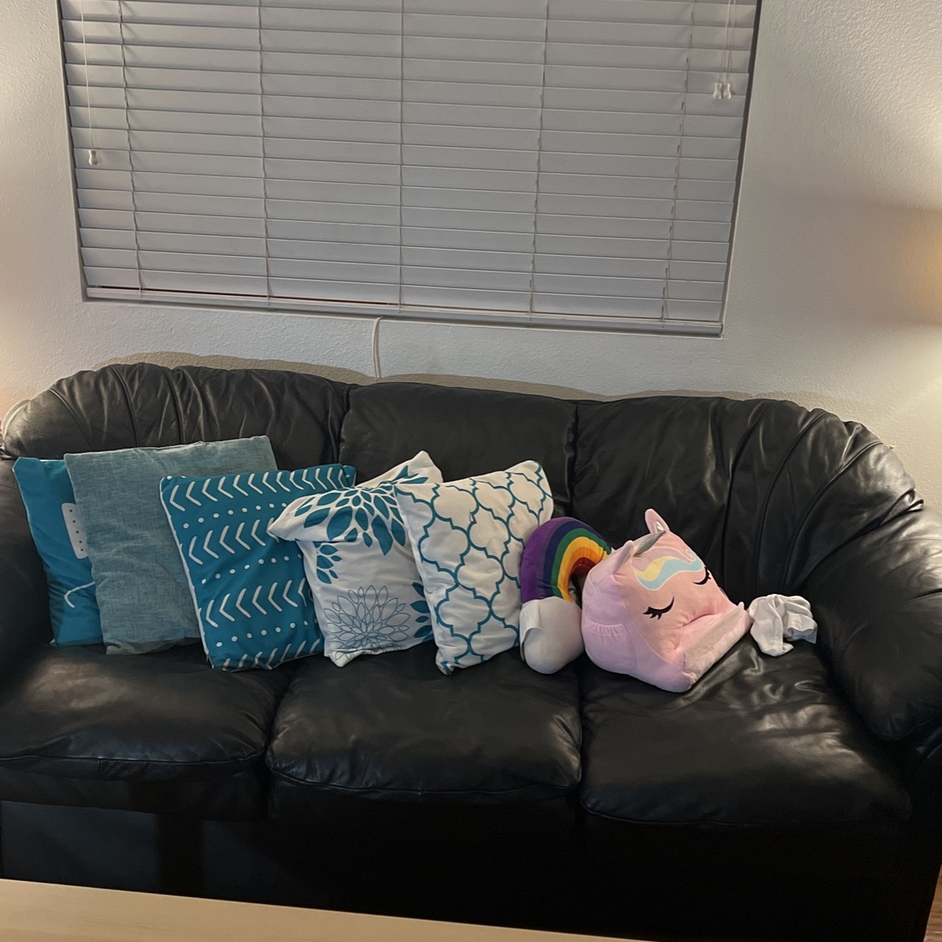 Black Leather Sofa, Still In Good Condition, Clean