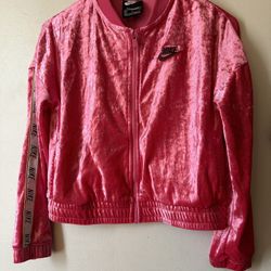 NIKE Velour Pink Girls Medium Barbie Barbiecore Sweater Velvet