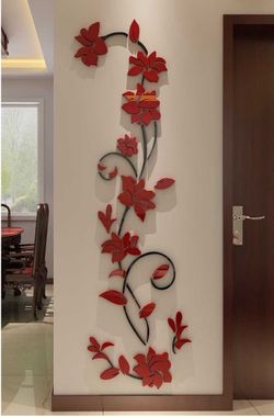 3D Rattan Flower Wall Murals for Living Room Bedroom Sofa Backdrop TV Background, Originality Stickers Gift, Decor Decal (70(H) x 22(W) inches)