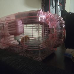 hamster pink cage   2 wheels and ball 