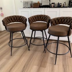 24'' 360° Swivel Barstools Counter Bar Stools Set of 3. Dark Brown