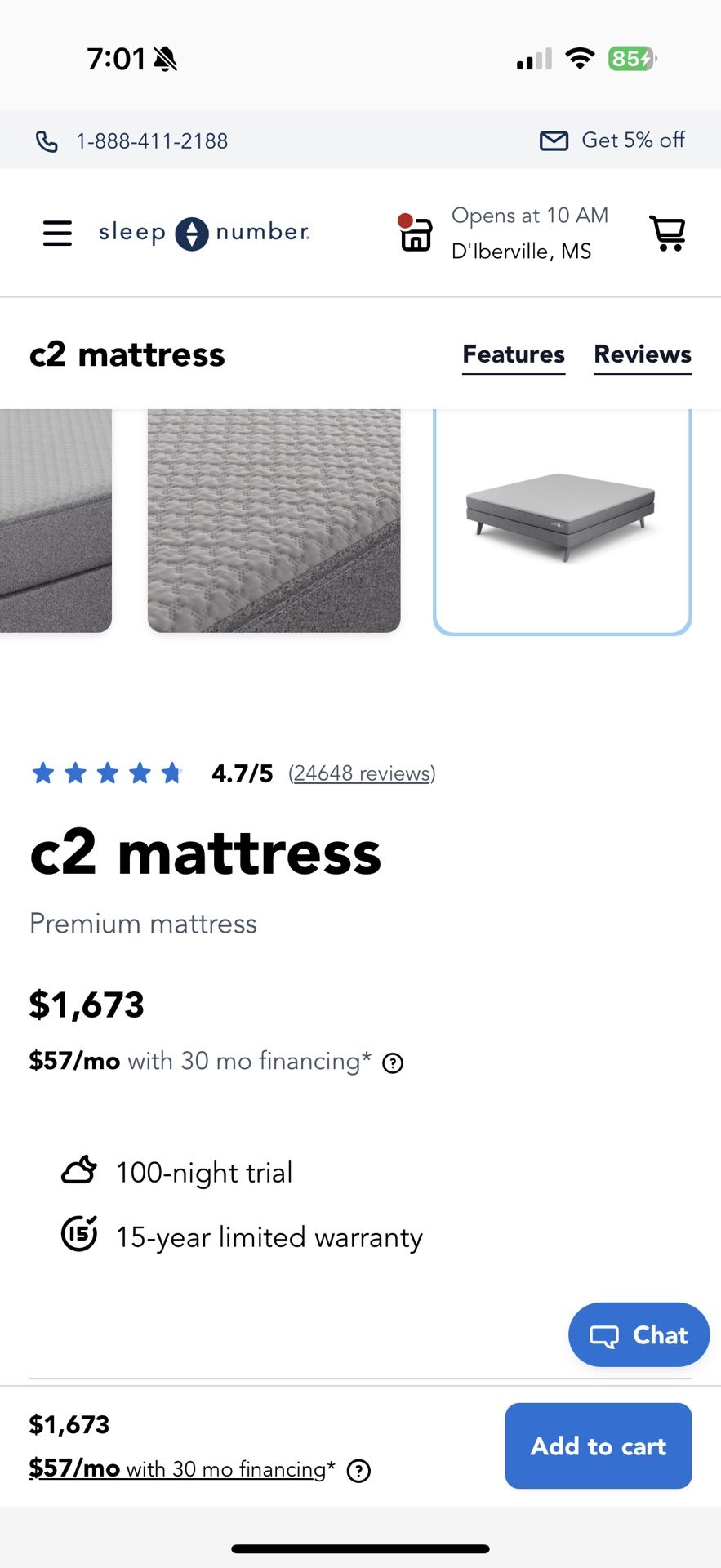 C2 Full Sleep Number Bed With Integrated Base And Frame