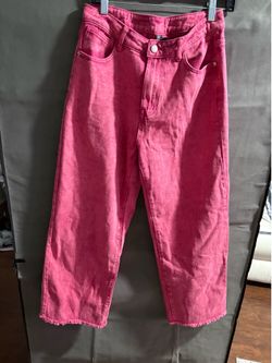 Cider Rose Pink Denim Jean Women Wide Leg with Raw Frayed Hem Size M
