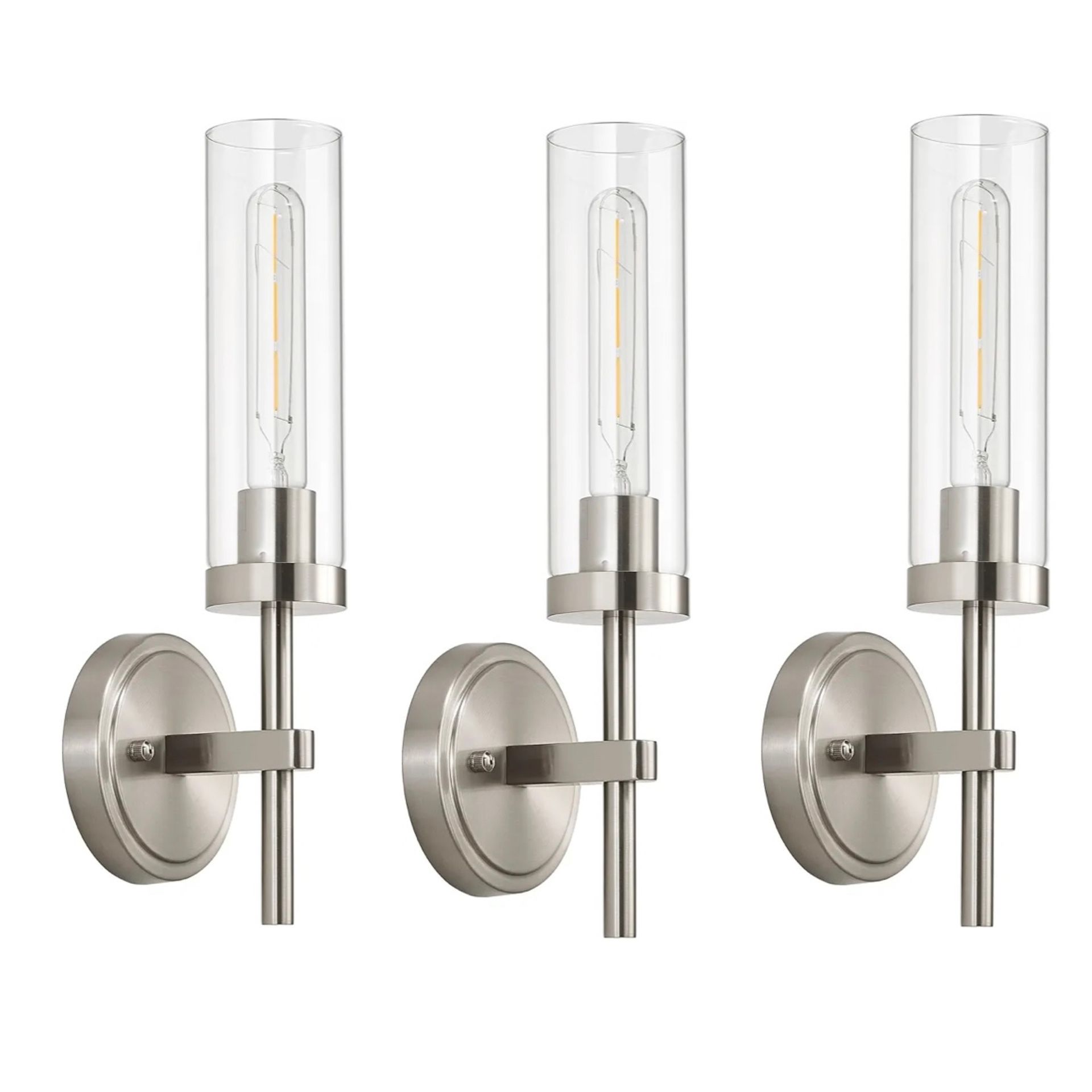 Set of 3 Brushed Nickel Hardwired Wall Sconces