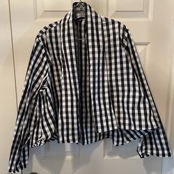 Sun Kim Gingham Check Open Front Jacket L Large Black White Made in USA