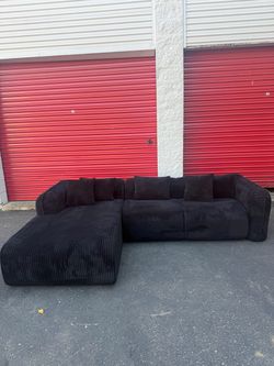 Black corduroy sectional (free delivery)