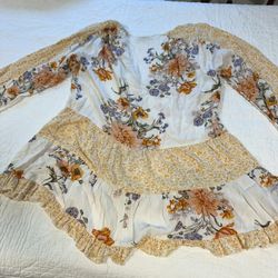 M American Eagle Long Sleeve Print Mix Tunic in Cream/Orange