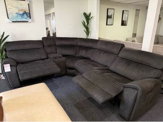Furniture- High performance fabric 6 pc sectional with 3 power recliners- Hutchenson