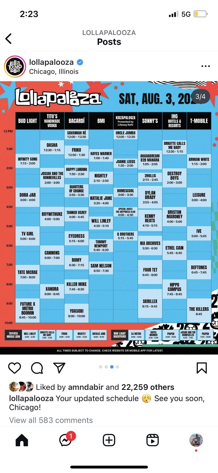 Selling saturday + Sunday Portion Of 4 Day Lollapalooza