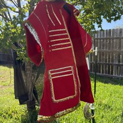 Captain Hook child's Costume coat - red/gold braid & studs, includes plastic hook hand 