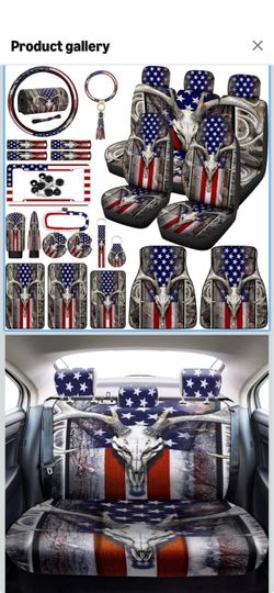 American Flag Deer Skull Car Interior Accessory Set