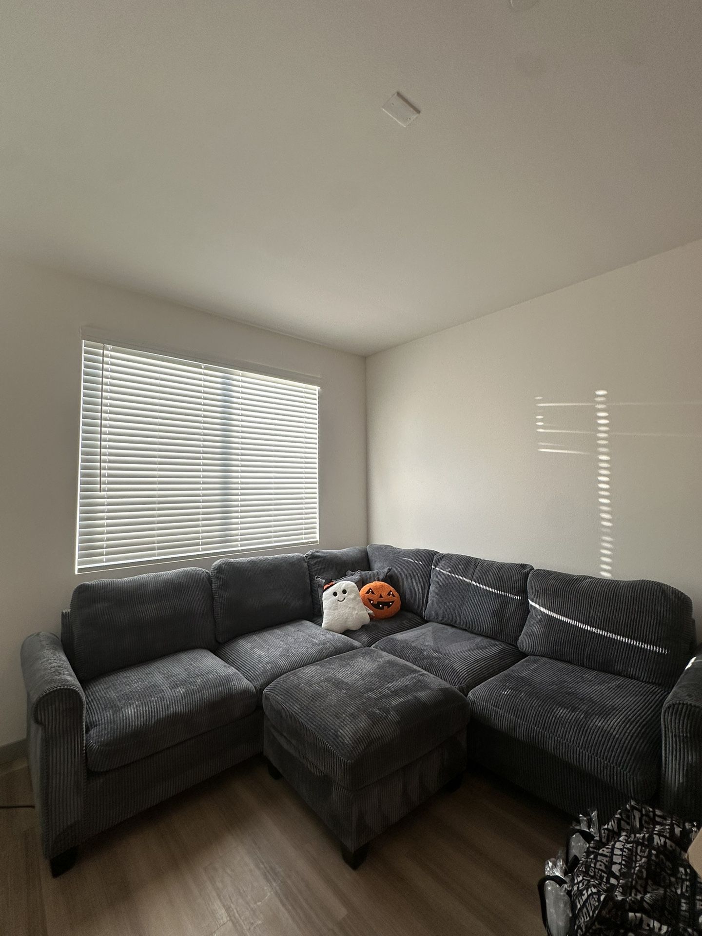 Gray Corduroy Couch With Ottoman