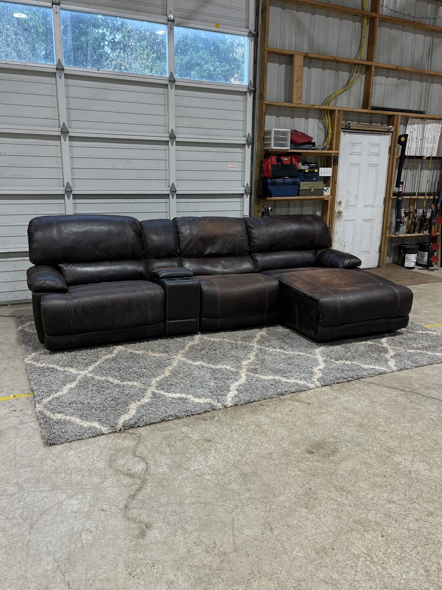 Leather Sectional w/ Recliners, Cupholders & Chargers – Great Condition!
