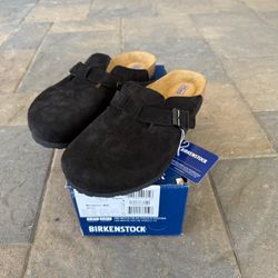 Brand New Birkenstock Boston Suede Leather Black Clogs Sandals All Sizes Available