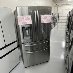 New 4 Door Fridge Stainless Steel Double Drawer Water Ice Warranty Wifi 