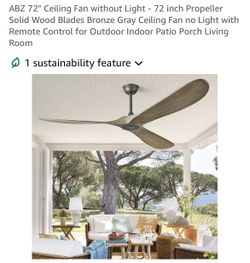 72" Ceiling Fan without Light - 72 inch Propeller Solid Wood Blades Bronze Gray Ceiling Fan no Light with Remote Control for Outdoor Indoor Patio 