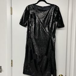 Akris Black Sequin Short Sleeve Cocktail Dress