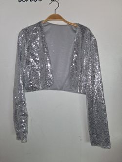 Silver Sequin Cropped Jacket / Bolero