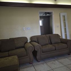 Brown Sofa, Love Seat And Ottoman 